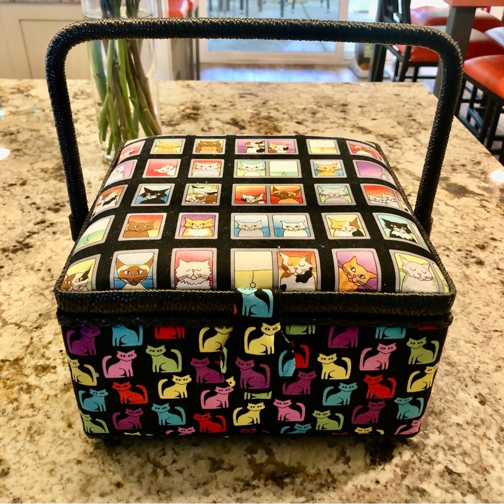 Colorful Cat Patterned Sewing Box